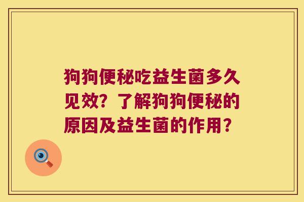 狗狗便秘吃益生菌多久见效？了解狗狗便秘的原因及益生菌的作用？