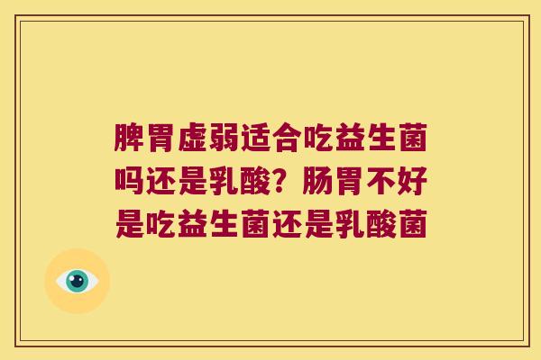 脾胃虚弱适合吃益生菌吗还是乳酸？肠胃不好是吃益生菌还是乳酸菌