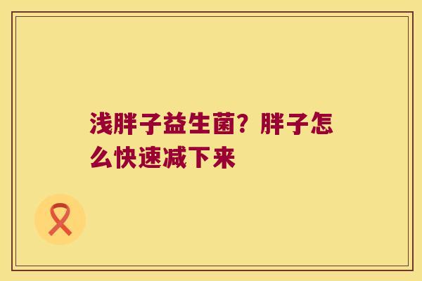 浅胖子益生菌？胖子怎么快速减下来