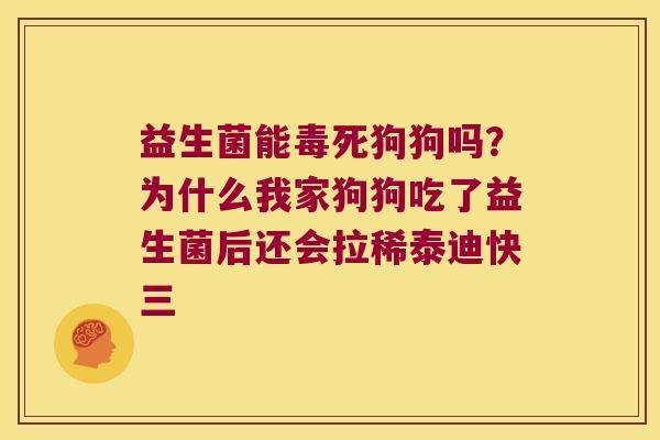 益生菌能毒死狗狗吗？为什么我家狗狗吃了益生菌后还会拉稀泰迪快三