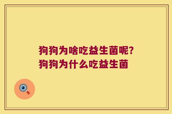 狗狗为啥吃益生菌呢？狗狗为什么吃益生菌
