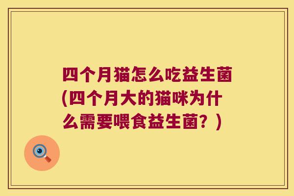 四个月猫怎么吃益生菌(四个月大的猫咪为什么需要喂食益生菌?) 四个月猫怎么吃益生菌(四个月大的猫咪为什么需要喂食益生菌?)