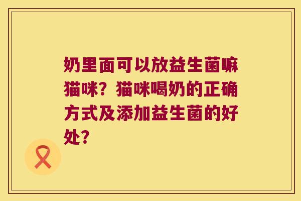 奶里面可以放益生菌嘛猫咪？猫咪喝奶的正确方式及添加益生菌的好处？