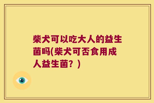 柴犬可以吃大人的益生菌吗(柴犬可否食用成人益生菌？)
