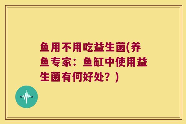 鱼用不用吃益生菌(养鱼专家：鱼缸中使用益生菌有何好处？)