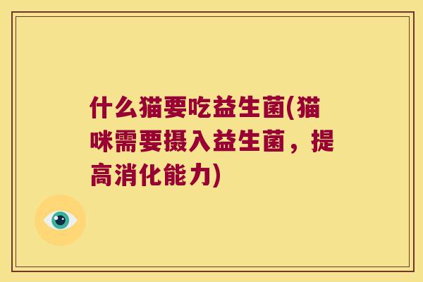 什么猫要吃益生菌(猫咪需要摄入益生菌，提高消化能力)