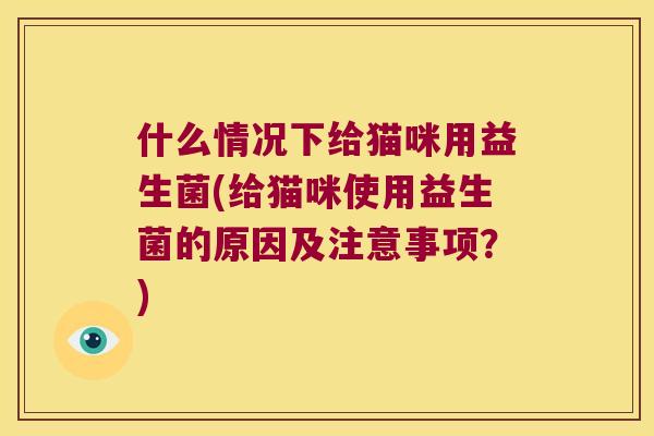 什么情况下给猫咪用益生菌(给猫咪使用益生菌的原因及注意事项？)