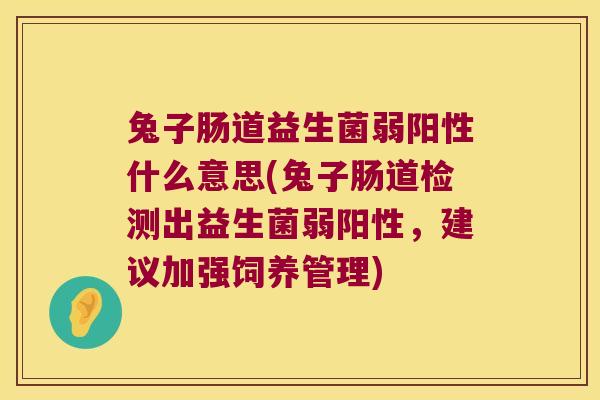 兔子肠道益生菌弱阳性什么意思(兔子肠道检测出益生菌弱阳性，建议加强饲养管理)