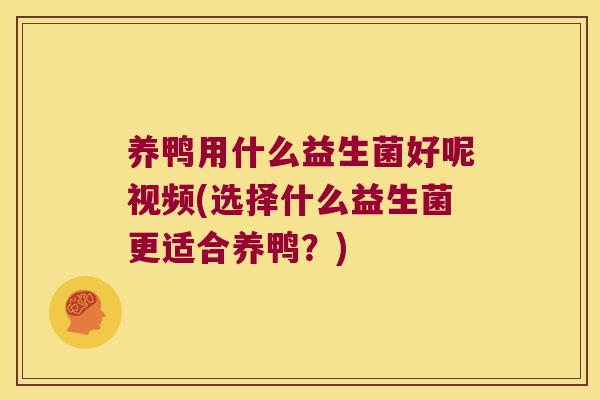 养鸭用什么益生菌好呢视频(选择什么益生菌更适合养鸭？)