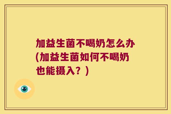 加益生菌不喝奶怎么办(加益生菌如何不喝奶也能摄入？)