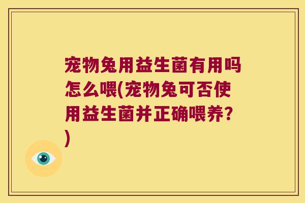 宠物兔用益生菌有用吗怎么喂(宠物兔可否使用益生菌并正确喂养？)