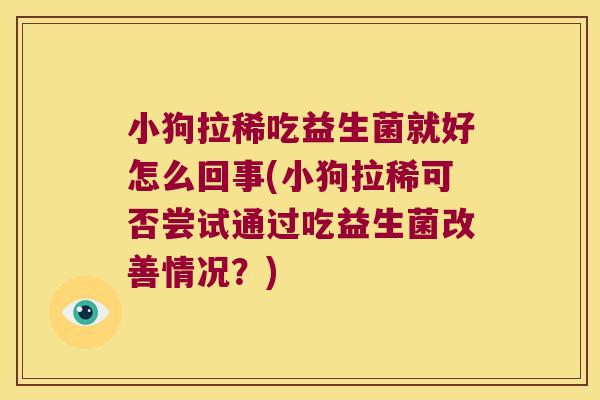 小狗拉稀吃益生菌就好怎么回事(小狗拉稀可否尝试通过吃益生菌改善情况？)