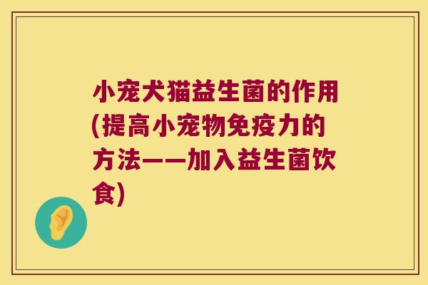 小宠犬猫益生菌的作用(提高小宠物免疫力的方法——加入益生菌饮食)