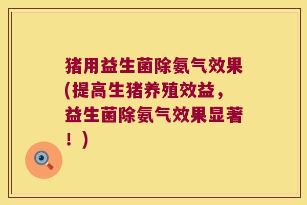 猪用益生菌除氨气效果(提高生猪养殖效益，益生菌除氨气效果显著！)