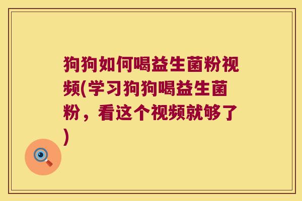狗狗如何喝益生菌粉视频(学习狗狗喝益生菌粉，看这个视频就够了)