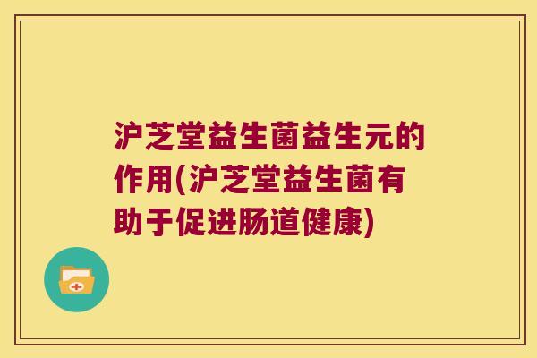沪芝堂益生菌益生元的作用(沪芝堂益生菌有助于促进肠道健康)