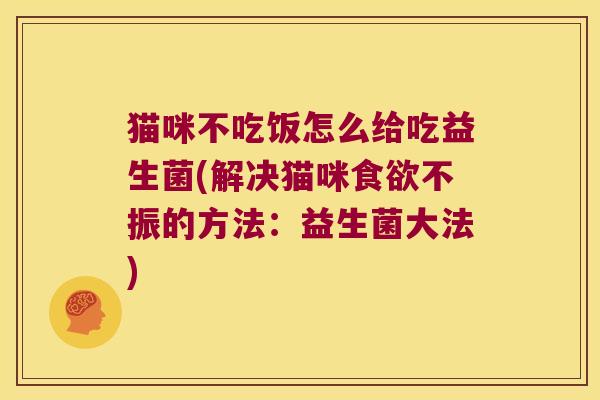 猫咪不吃饭怎么给吃益生菌(解决猫咪食欲不振的方法：益生菌大法)