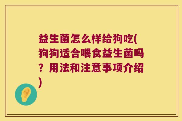 益生菌怎么样给狗吃(狗狗适合喂食益生菌吗？用法和注意事项介绍)
