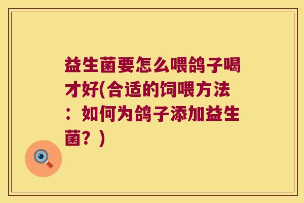 益生菌要怎么喂鸽子喝才好(合适的饲喂方法：如何为鸽子添加益生菌？)