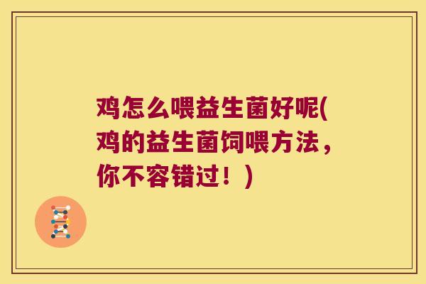 鸡怎么喂益生菌好呢(鸡的益生菌饲喂方法，你不容错过！)