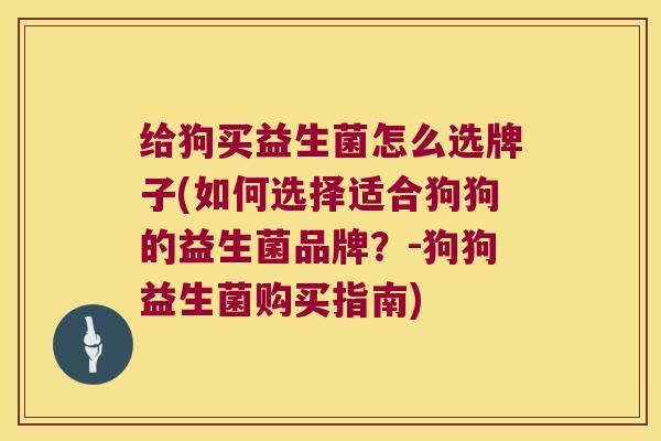 给狗买益生菌怎么选牌子(如何选择适合狗狗的益生菌品牌？-狗狗益生菌购买指南)