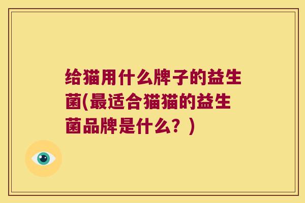 给猫用什么牌子的益生菌(最适合猫猫的益生菌品牌是什么？)