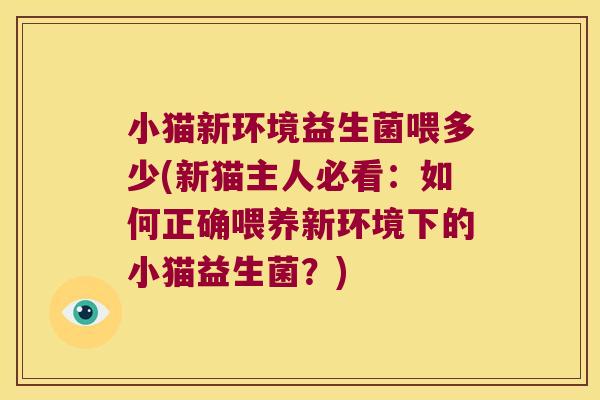 小猫新环境益生菌喂多少(新猫主人必看：如何正确喂养新环境下的小猫益生菌？)