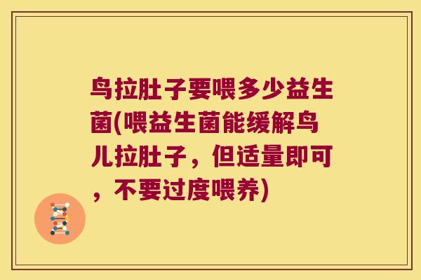 鸟拉肚子要喂多少益生菌(喂益生菌能缓解鸟儿拉肚子，但适量即可，不要过度喂养)