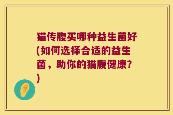 猫传腹买哪种益生菌好(如何选择合适的益生菌，助你的猫腹健康？)