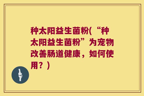 种太阳益生菌粉(“种太阳益生菌粉”为宠物改善肠道健康，如何使用？)