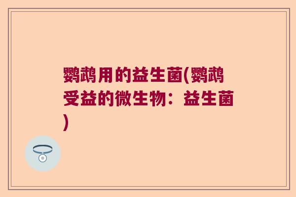 鹦鹉用的益生菌(鹦鹉受益的微生物:益生菌) 鹦鹉用的益生菌(鹦鹉受益的微生物:益生菌)