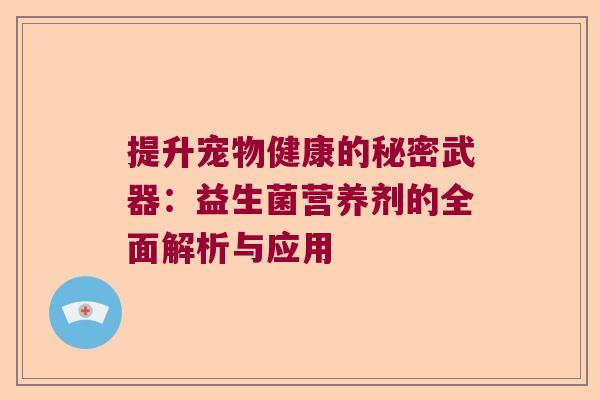 提升宠物健康的秘密武器：益生菌营养剂的全面解析与应用