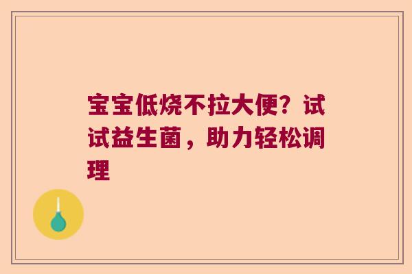 宝宝低烧不拉大便?试试益生菌,助力轻松调理 宝宝低烧不拉大便?试试益生菌,助力轻松调理