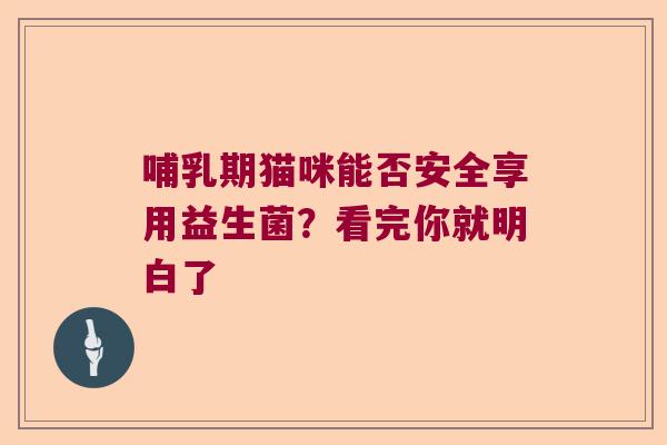 哺乳期猫咪能否安全享用益生菌?看完你就明白了 哺乳期猫咪能否安全享用益生菌?看完你就明白了