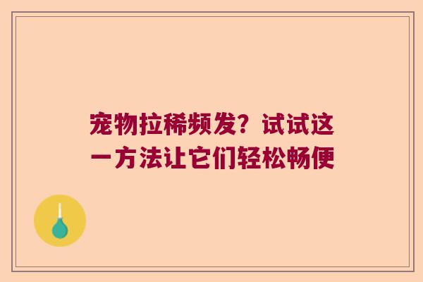 宠物拉稀频发？试试这一方法让它们轻松畅便